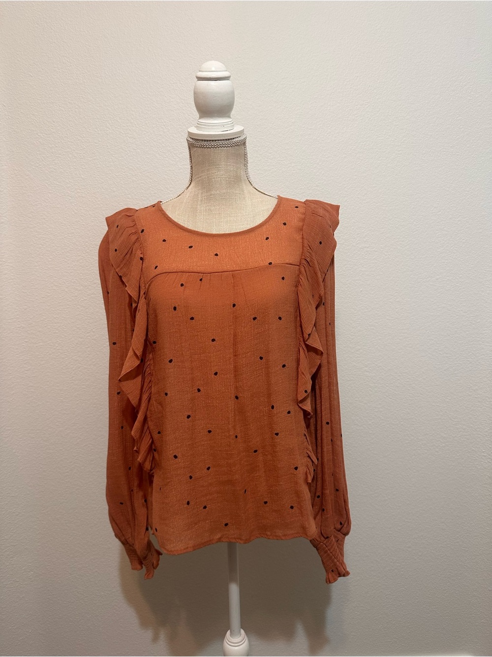 mine Peach-pink Polka Dot Ruffle Blouse